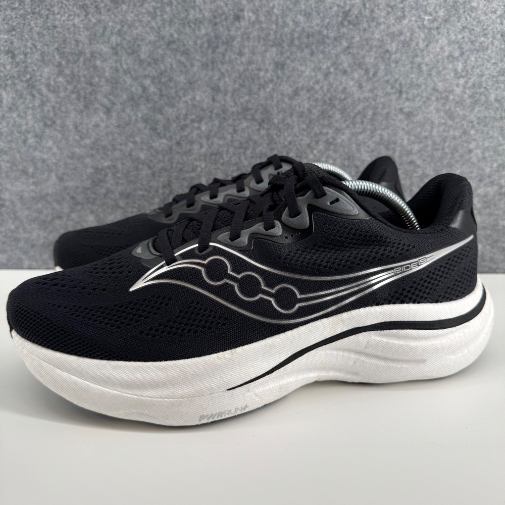 Saucony Ride 15 Running Shoes Womens 10.5 Black Silver S11056-100 Sneaker